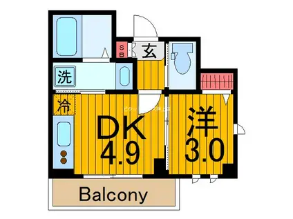 ディアコート住吉(1DK/4階)の間取り写真