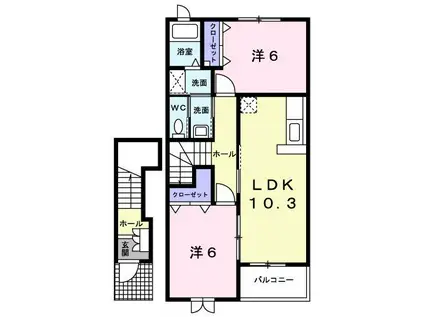 ブルーマーリン B(2LDK/2階)の間取り写真