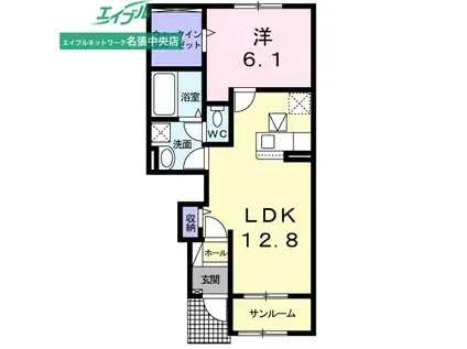 ムゲット(1LDK/1階)の間取り写真