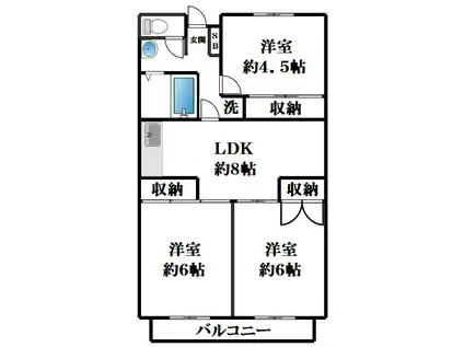 HAUS VON GELANDE 宮前平(3LDK/1階)の間取り写真