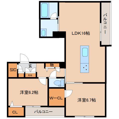 シャーメゾン西大寺南(2LDK/2階)の間取り写真