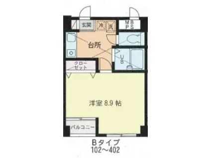 セナリオ・フォルム柏(1K/3階)の間取り写真