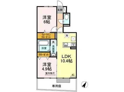 ソレイユA棟(2LDK/1階)の間取り写真