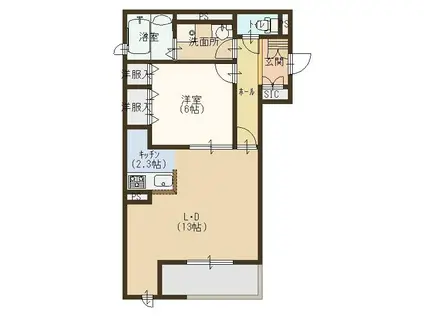 ラシーネ伏見弐番館(1LDK/1階)の間取り写真