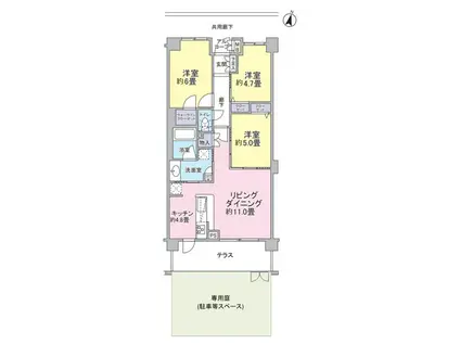 ドリム湘南二宮(3LDK/1階)の間取り写真