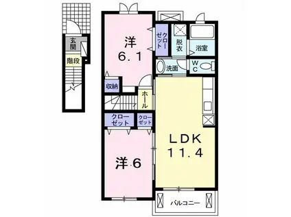 クラール・ブリーゼI(2LDK/2階)の間取り写真