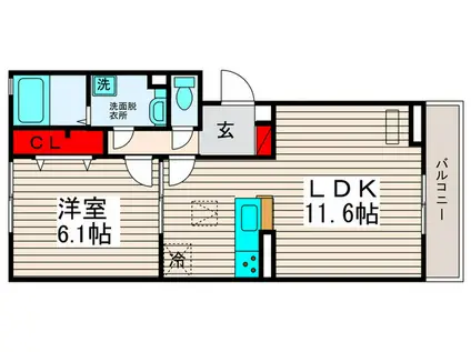 メイプルヴィレッジ(1LDK/2階)の間取り写真