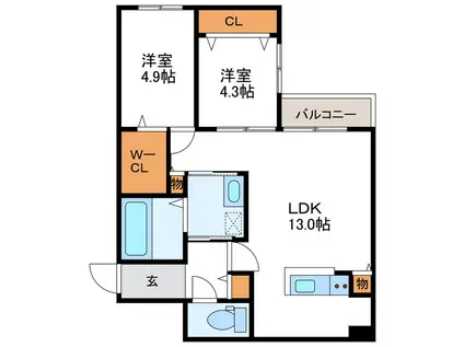 RESIDENCEN14 レジデンスN14(2LDK/2階)の間取り写真