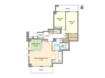 宮前平 宮前平2丁目マンション PATH宮前平(3LDK/4階)の間取り写真