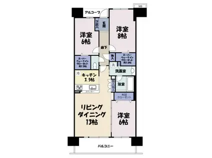 デュオヒルズつくば吾妻(3LDK/2階)の間取り写真