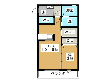 セレッソA棟(1LDK/2階)の間取り写真