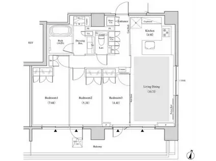 ザ・パークハビオ代々木(3LDK/7階)の間取り写真