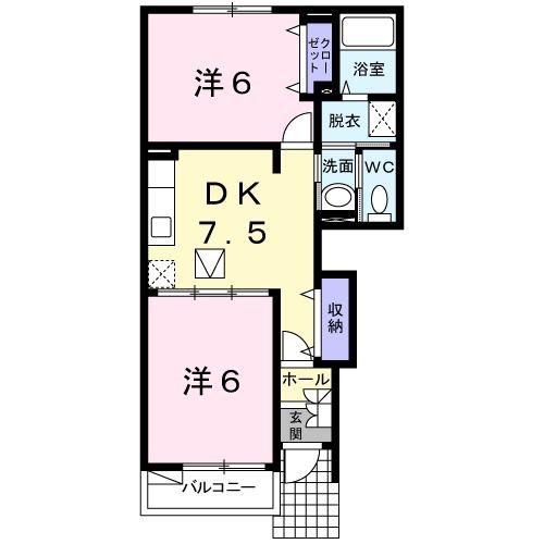 アヴァンシアB(2DK/1階)の間取り写真