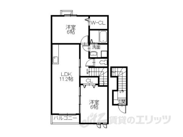 サウス ウェルズ1(2LDK/2階)の間取り写真