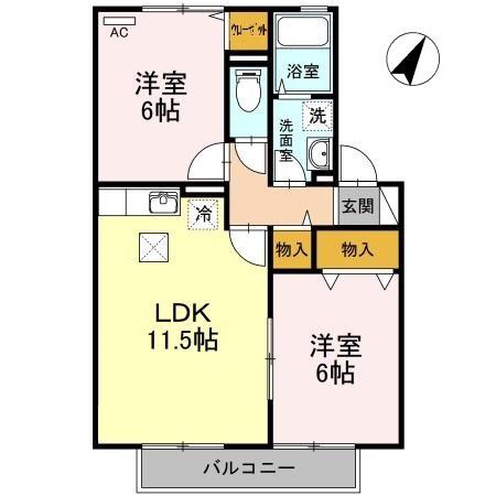 リヴェールコート D棟(2LDK/1階)の間取り写真