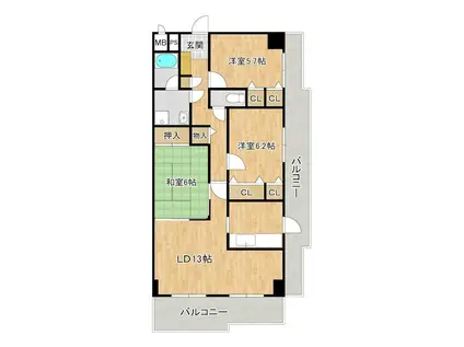 シャルマンコーポ野洲II(3LDK/1階)の間取り写真