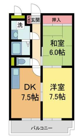 宝塚シャンテリーハイツ(2DK/3階)の間取り写真