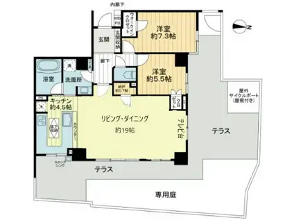 ライオンズ京都五條院ロイヤルグレイド(2LDK/1階)の間取り写真