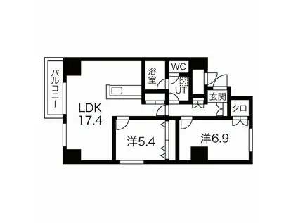 パレメゾン平岡(2LDK/6階)の間取り写真