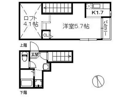 ポラリス西新(1K/2階)の間取り写真