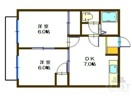 ユーアイレジデンス(2DK/2階)の間取り写真