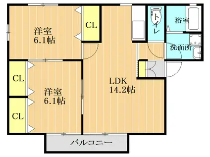 シンビオシス(2LDK/2階)の間取り写真