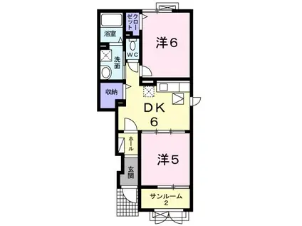 アンソレイエ(2DK/1階)の間取り写真