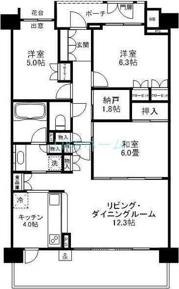 コスモザパークス船橋(3SLDK/2階)の間取り写真
