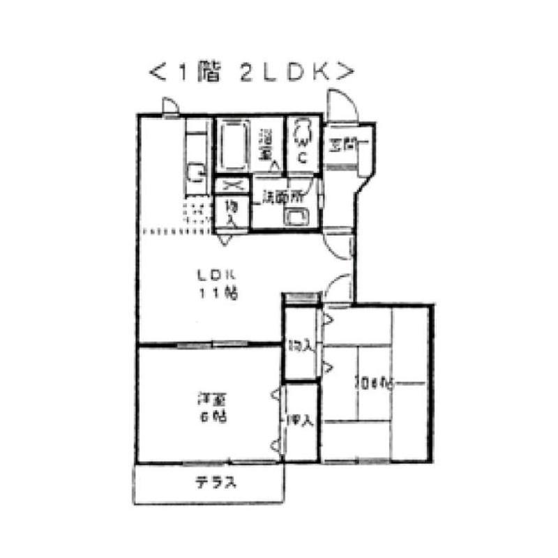 ウィンド ヒル B(2LDK/1階)の間取り写真