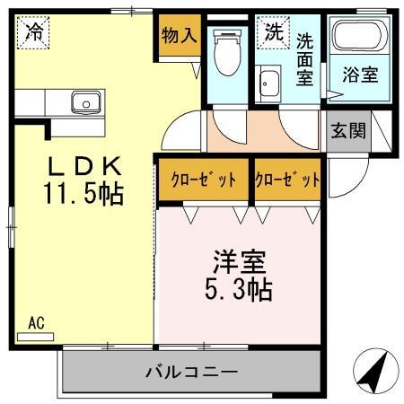 インシャラー(1LDK/2階)の間取り写真