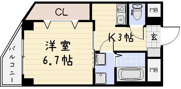 矢島ビル(1K/3階)の間取り写真