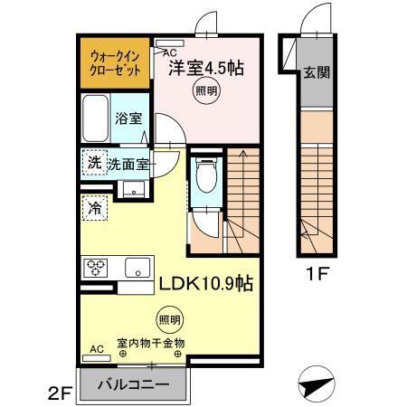 アモリール西牟田(1LDK/2階)の間取り写真