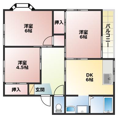 タウンハイツII(3DK/2階)の間取り写真