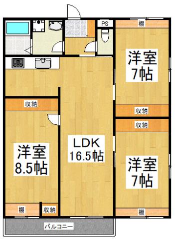 ヘリオス378小平栄町(3LDK/3階)の間取り写真