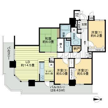 ライオンズタワー仙台長町(4LDK/6階)の間取り写真