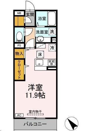 エスポワールコート(ワンルーム/1階)の間取り写真