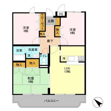 プレシオス(3LDK/1階)の間取り写真