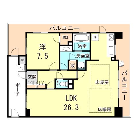 アルファステイツ塩屋駅前シーサイドテラス(1LDK/3階)の間取り写真