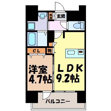 ファステートNAGOYA今池バレンシア(1LDK/9階)の間取り写真