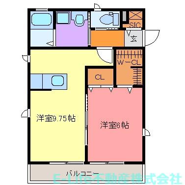 カルテット(1LDK/2階)の間取り写真
