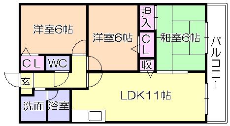 パストラールハイム(3LDK/2階)の間取り写真