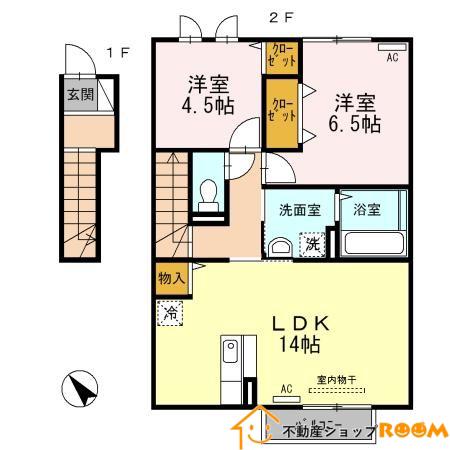 ヴァンクール幡保(2LDK/2階)の間取り写真