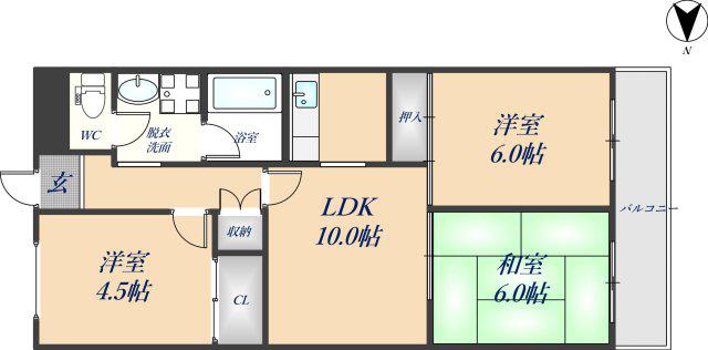 マーブル花園(3LDK/4階)の間取り写真
