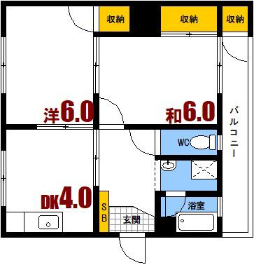 第1唯間ビル(2K/1階)の間取り写真