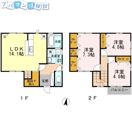 神道寺メゾネット(3LDK/1階)の間取り写真