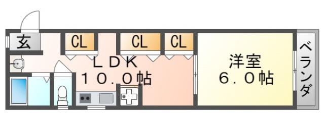 阪急千里線 千里山駅 徒歩9分 5階建 築57年(1LDK/4階)の間取り写真