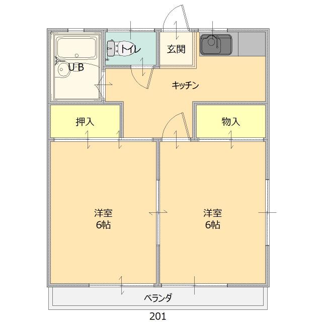 グリーン赤坂(2DK/1階)の間取り写真