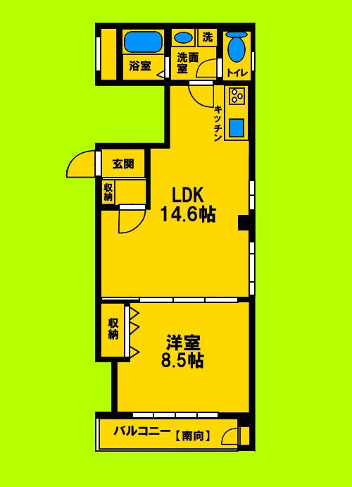 アルシェ江坂(1LDK/3階)の間取り写真