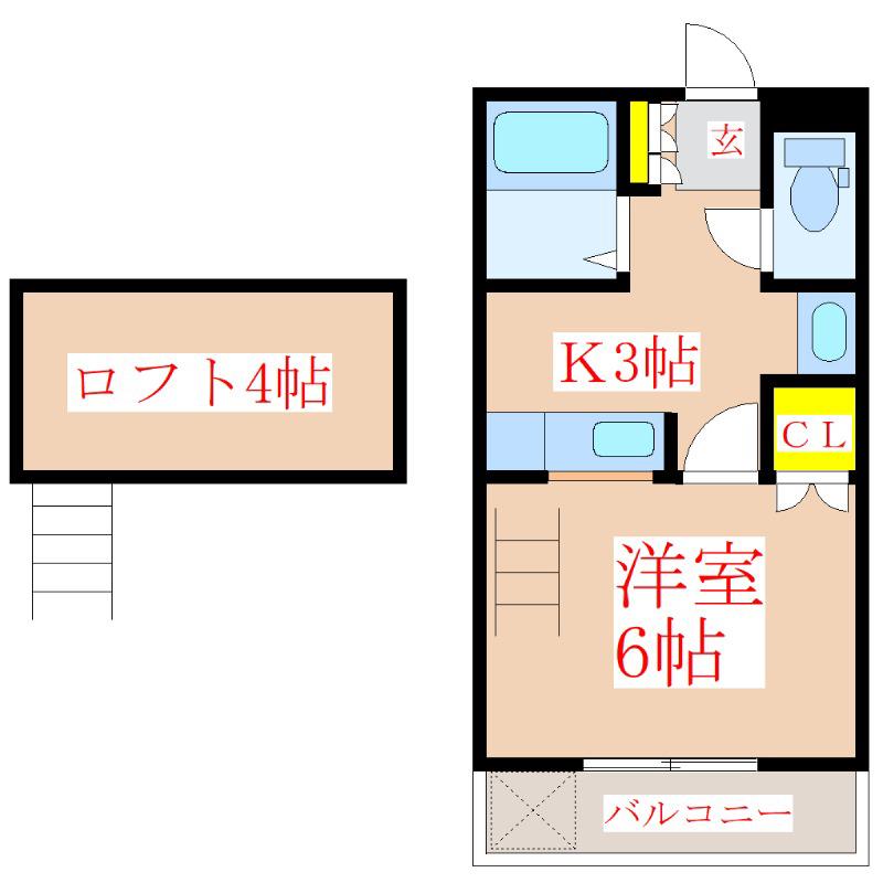 隼人ハイツ(1K/2階)の間取り写真