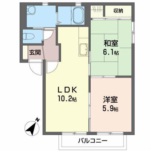 ベルハイムV(2LDK/2階)の間取り写真